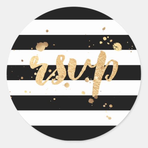 PixDezine stripesdazzled faux goldrsvp Classic Round Sticker