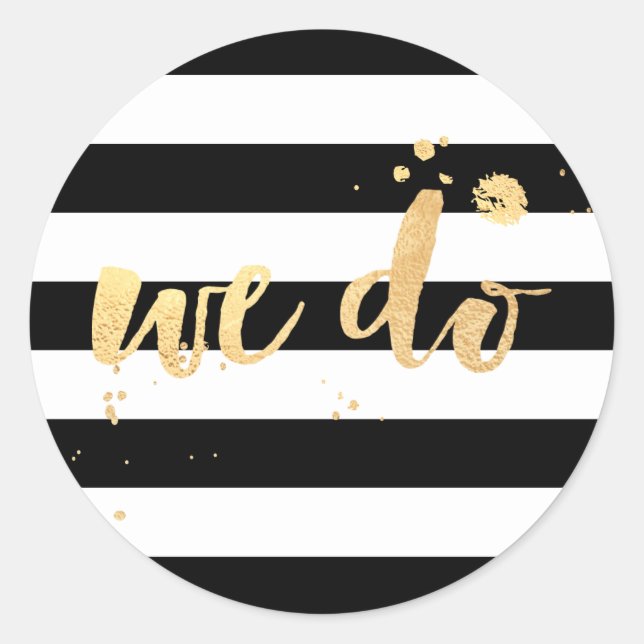 PixDezine stripes/dazzled faux gold/we do Classic Round Sticker (Front)
