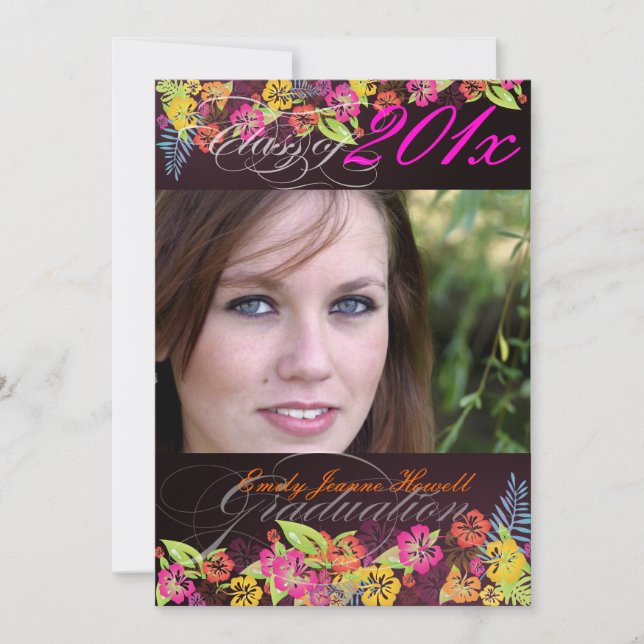 PixDezine Trendy Tropical flowers 2011 Graduations Invitation (Front)