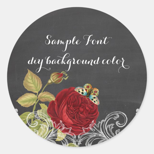 PixDezine vintage red rose+chalkboard Classic Round Sticker (Front)