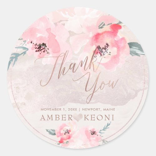 PixDezine  Watercolor Blush Peonies Thank You Classic Round Sticker