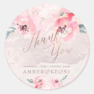 PixDezine Watercolor Blush Peonies Thank You Classic Round Sticker