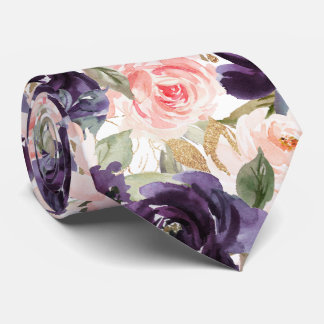 PixDezineH2 Flowers Aubergine Purple Blush Roses Neck Tie