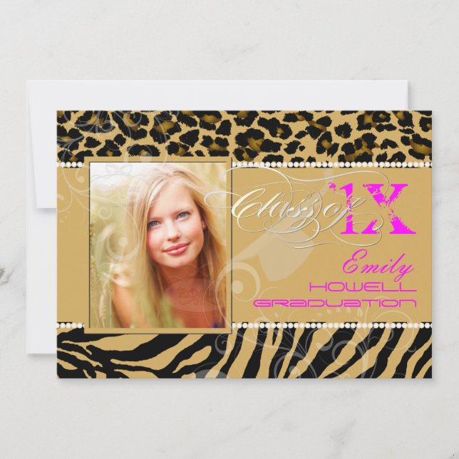 PixDezines 2012 Grads, zebra+cheetah/diy colors Invitation (Front)