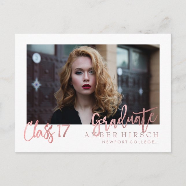 PixDezines 2017 Graduate Photos/Faux Rose Gold Invitation Postcard (Front)