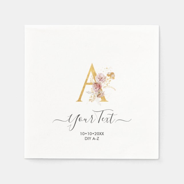 PixDezines A-Z Faux Gold Monogram Autumn Flowers Napkins (Front)