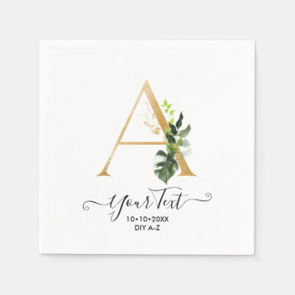 PixDezines A-Z Faux Gold Monogram Tropical Foliage Napkins
