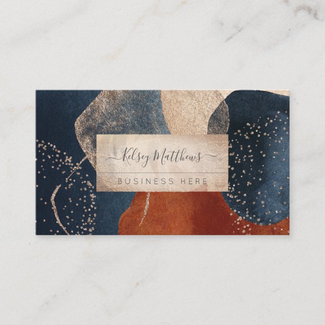PixDezines Abstract Arrangement H2 Navy Terracotta Business Card (Front)