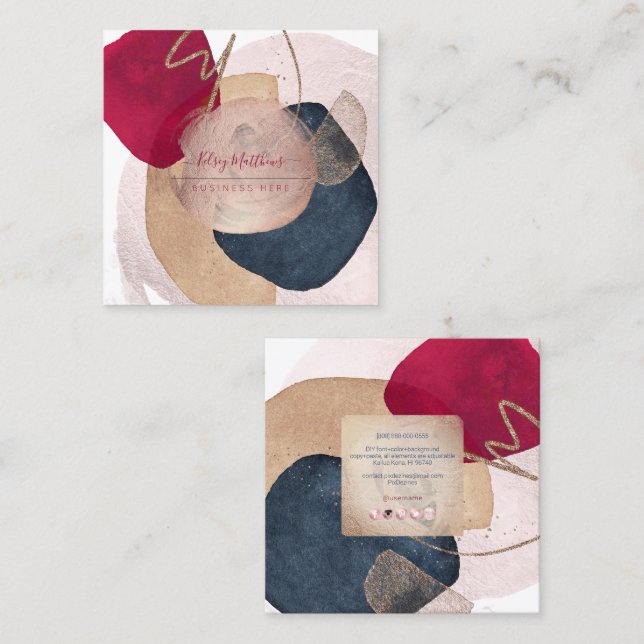 PixDezines Abstract Arrangement H2 Rose Gold Square Business Card (Front/Back)