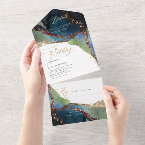 PixDezines Abstract At Sea Marine Blue Moss All In One Invitation