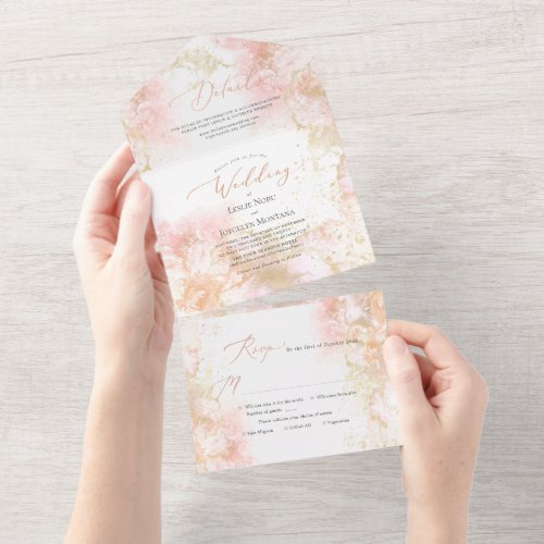 PixDezines Abstract Cosmic Blush Pink Gold  All In One Invitation