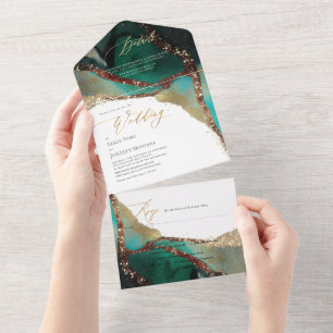 PixDezines Abstract Cosmic Emerald Turquoise All In One Invitation