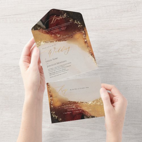 PixDezines Abstract Cosmic Faux Gold Veins All In One Invitation