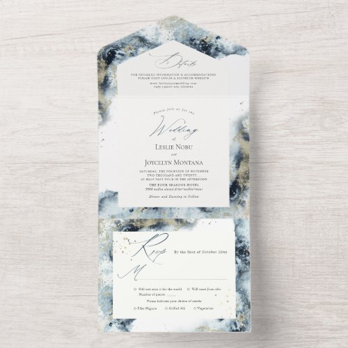 PixDezines Abstract Galaxy Midnight Blue Gold All In One Invitation