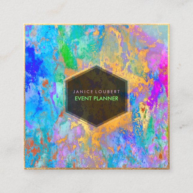 PixDezines Abstract Galaxy/Neon colors Square Business Card (Front)