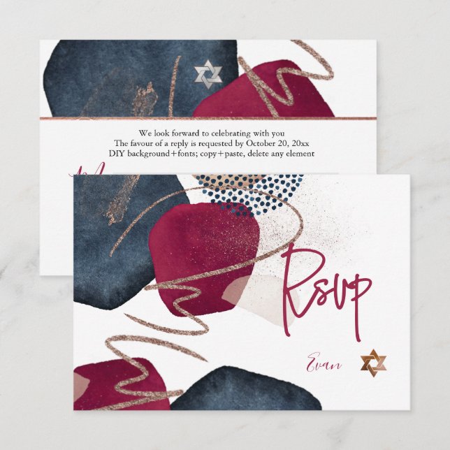PixDezines Abstract RSVP Navy Bar Mitzvah✡ (Front/Back)