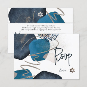 PixDezines Abstract RSVP Navy Bar Mitzvah✡