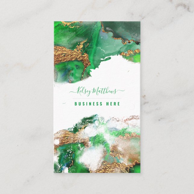 PixDezines Abstract Watercolor Gold Emerald Business Card (Front)