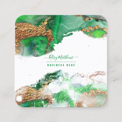 PixDezines Abstract Watercolor Gold Emerald Square Business Card