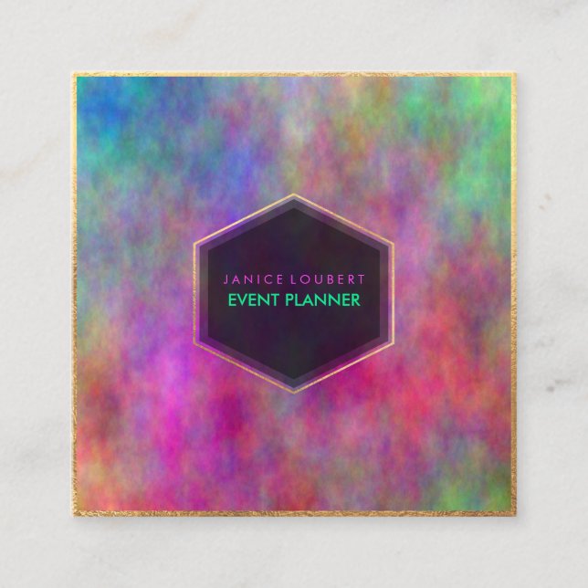 PixDezines Abstract Watercolor/Neon Square Business Card (Front)