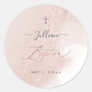 PixDezines Alcohol Dusty Pink Rose Gold Baptism Classic Round Sticker
