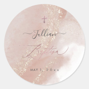 PixDezines Alcohol Dusty Pink Rose Gold Baptism Classic Round Sticker