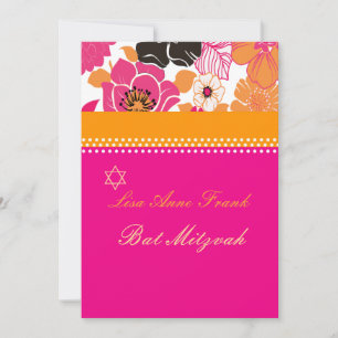 PixDezines Alegre retro floral, Bat  Mitzvah Invitation