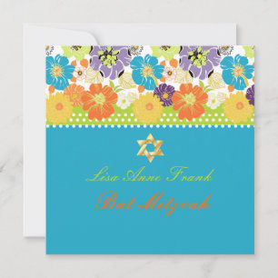 PixDezines Alegre retro floral, Bat Mitzvah Invitation