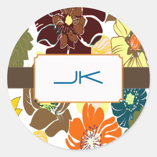 PixDezines Alegre Retro Floral, Monogram Classic Round Sticker (Front)