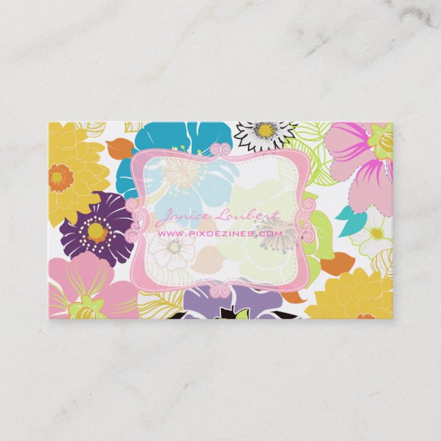 PixDezines alegre retro tropical flowers/DIY color Business Card (Front)
