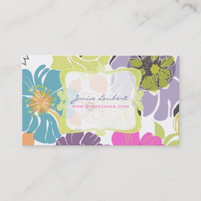 PixDezines alegre retro tropical flowers/DIY color Business Card (Front)