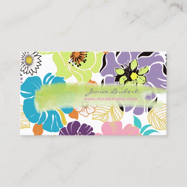 PixDezines alegre retro tropical flowers/DIY color Business Card (Front)
