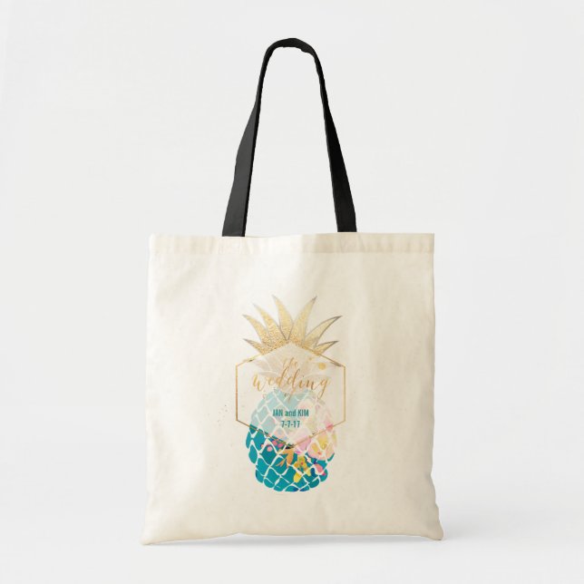 PixDezines Aloha Hawaiian Pineapple/Teal Tote Bag (Front)
