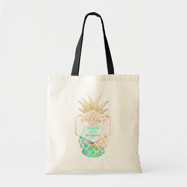 PixDezines Aloha Hawaiian Pineapple/Turquoise Tote Bag (Front)