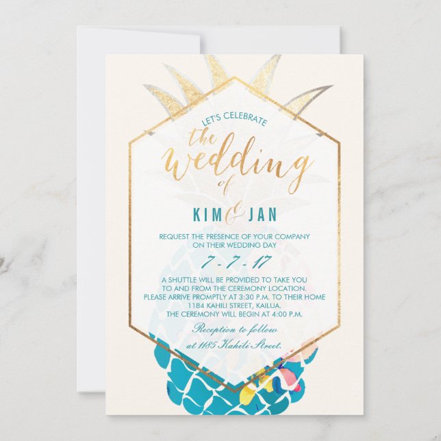 PixDezines Aloha Hawaiian Pineapples/DIY Color Invitation (Back)
