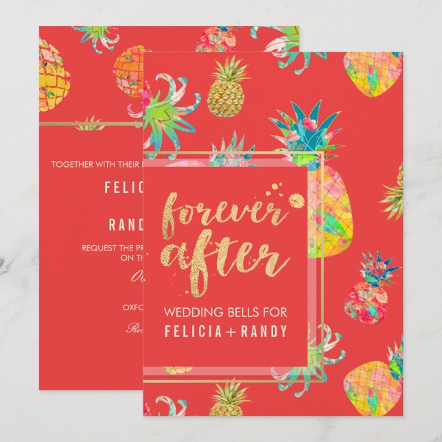PixDezines Aloha Hawaiian Pineapples/DIY Coral Invitation (Front/Back)