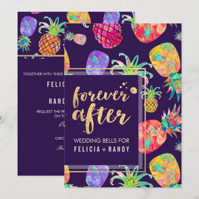PixDezines Aloha Hawaiian Pineapples/DIY Purple Invitation (Front/Back)