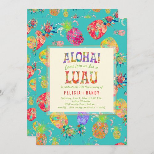 PixDezines Aloha Hawaiian PineapplesDIY Teal Invitation