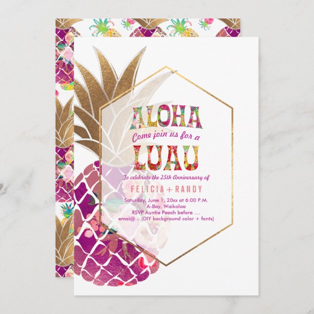 PixDezines Aloha Hawaiian Pineapples/DIY Teal Invitation (Front/Back)