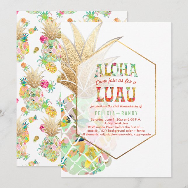 PixDezines Aloha Hawaiian Pineapples/Mint Green Invitation (Front/Back)