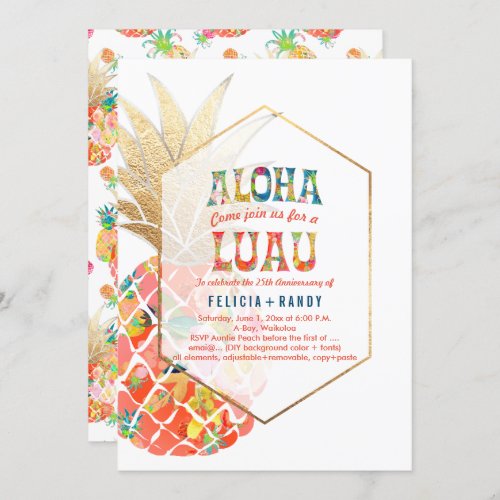 PixDezines Aloha Hawaiian PineapplesOrangeDIY Invitation