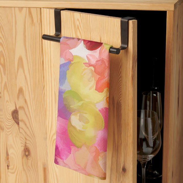 PixDezines Aloha 'Okika Watercolor Summer Floral Kitchen Towel (Thirds Fold)