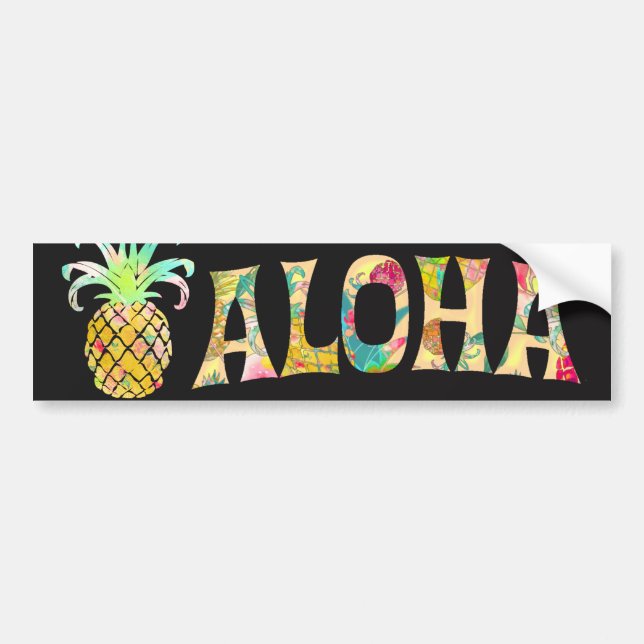 PixDezines Aloha Pineapple Bumper Sticker (Front)