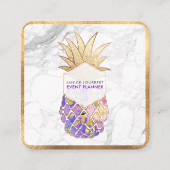 Pixdezines Aloha Pineapple/faux Gold/marble Square Business Card by Create_Business_Card at Zazzle