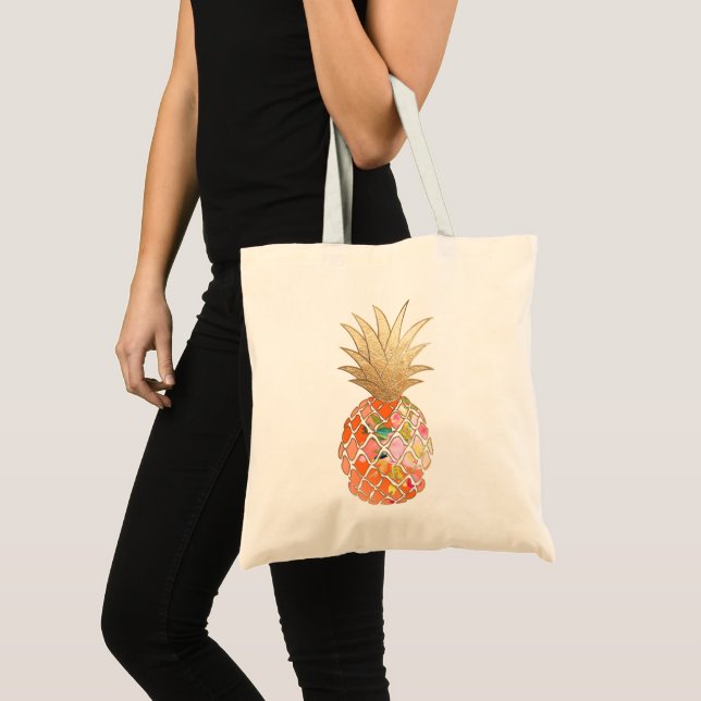 PixDezines Aloha Pineapple+Faux Gold Tote Bag (Front (Product))