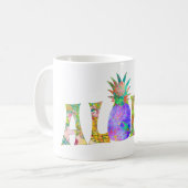 PixDezines Aloha Pineapple+Floral Watercolor Coffee Mug (Front Left)