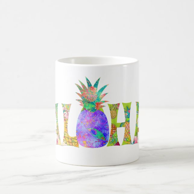 PixDezines Aloha Pineapple+Floral Watercolor Coffee Mug (Center)