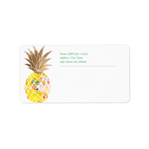 PixDezines Aloha PineappleFloral Watercolor Label