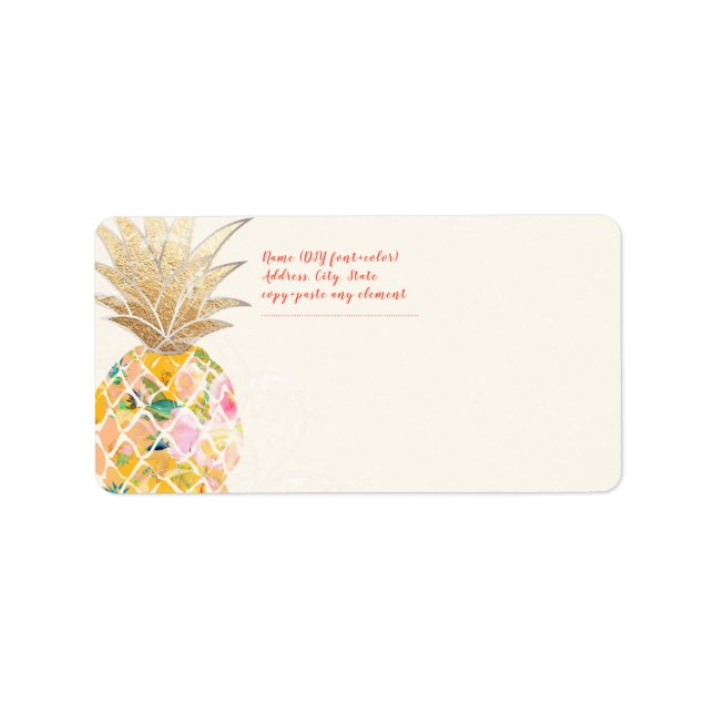 PixDezines Aloha Pineapple+Floral Watercolor Label (Front)
