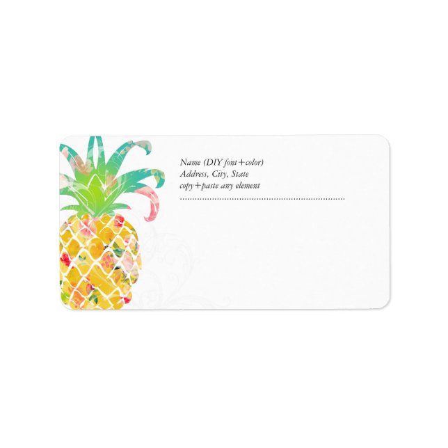 PixDezines Aloha Pineapple+Floral Watercolor Label (Front)